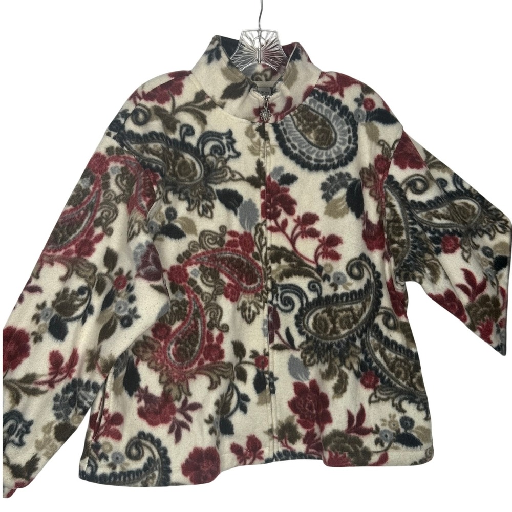 Alfred Dunner Petite Fleece Jacket Women's Paisley Floral‎ Print Zip Up Size PM